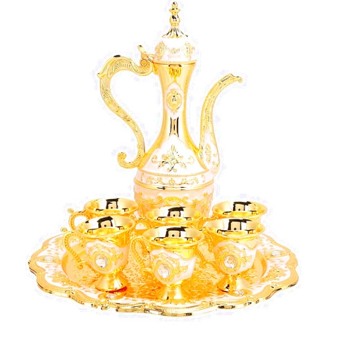 Thyggzjbs Vintage Turkish Coffee Pot Set for 6 including Tray & Teapot Silver Inset with Crystal Stones(Pink)