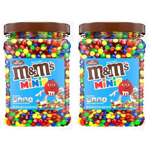 Sweet Savora M&M Mini's 52 Oz Chocolate Candy Bulk Jars (2 Pack)