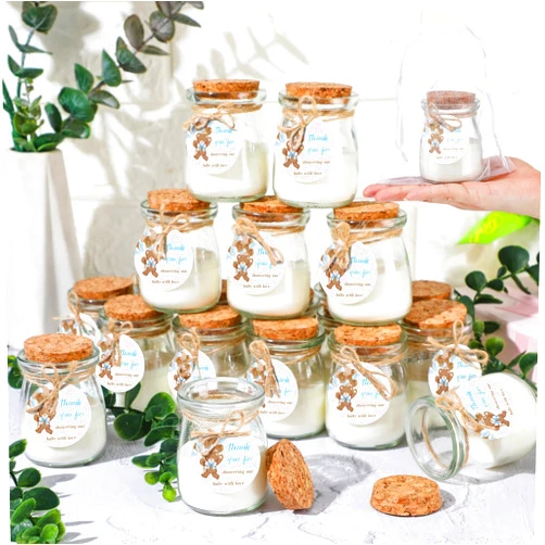 Threlaco 20 Pcs Baby Shower Favors Party Candle Lavender Scented Jars Candle Bulk Glass Mason Jar Candles Wax Candle for Guests Gender Reveal Party Gifts(Bear)