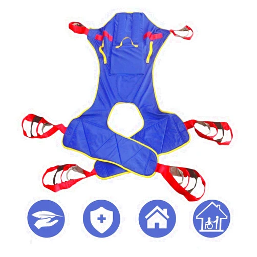 BUYHAO Full Body Patient Lift Sling, Head and Back Support, Toileting Transfer Slings, Split Legs with Commode Opening, 5 Handles, 6 Straps, Lifting Sling Medium Compatible with Various of Lifts