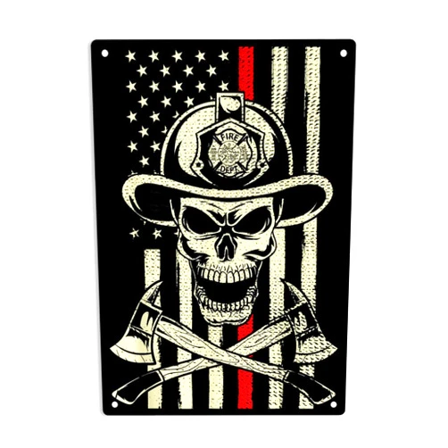 ERMUHEY Fireman Firefighting Patriotic American Flag Signs Metal Tin Sign, Firefighter Wall Art Decoration for Home Decor/Home/Bar/Courtyard/Club/Cafe 8x12 Inches