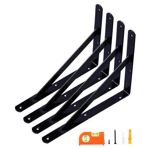 NEODROP 4-Pack 12 Inch Heavy Duty Shelf Brackets, Large Wall Bracket for Garage Storage Shelves, Black Powder-Coated Steel