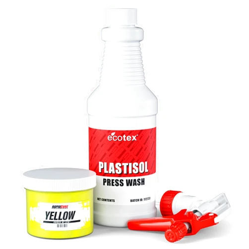 Screen Print Direct Rapid Cure® Yellow Plastisol Ink (8 oz.) and Ecotex® Plastisol Press Wash (Quart - 32oz.) - Ink for Screen Printing Fabric, Screen Printing Cleaner/Degreaser - Silk Screen Press Wash/Plastisol Ink