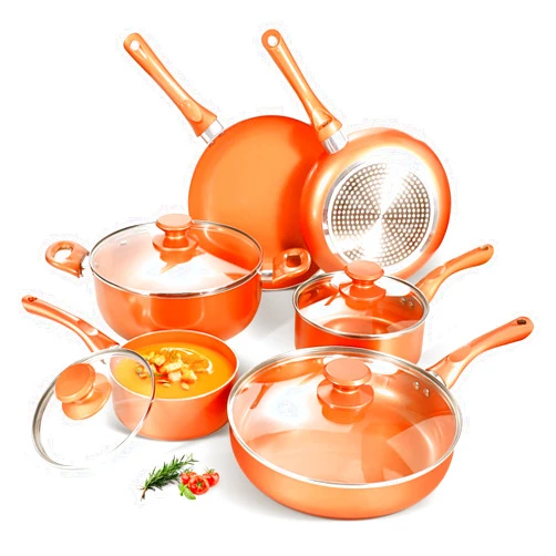 Clockitchen Non Stick Pots and Pan Set, 10pcs Cookware Set with Ceramic Coating, Non-toxic Pan Set Compatible with All Stoves, Dishwasher Safe, Copper