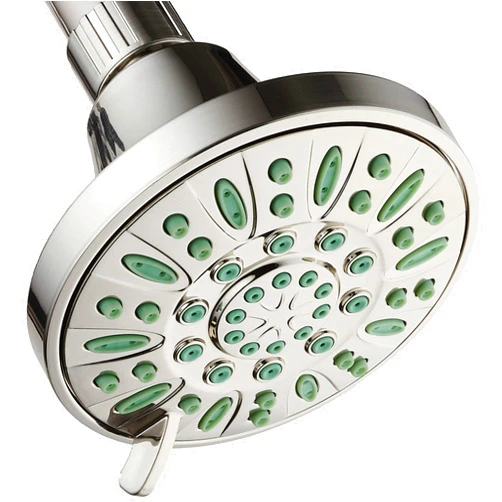 AquaDance Antimicrobial/Anti-Clog High-Pressure 6-setting Shower Head, Microban Nozzle Protection from Growth of Mold, Mildew & Bacteria for Stronger Shower! (Brushed Nickel Finish/Coral Green Jets)