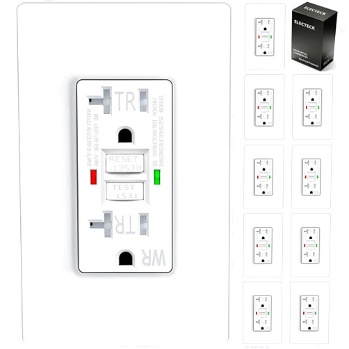 ELECTECK 10 Pack GFCI Outlets 20 Amp, Outdoor Weather Proof (WR), Self-Test GFI Receptacles with LED Indicator, Ground Fault Circuit Interrupter, Screwless Wallplate Included, UL Listed, White