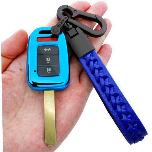 Kirsnda for Honda Key fob Cover case,with Keychain,Soft TPU Protect car Key Shell,fit Accord Civic CR-V LX Remote Key (Blue)