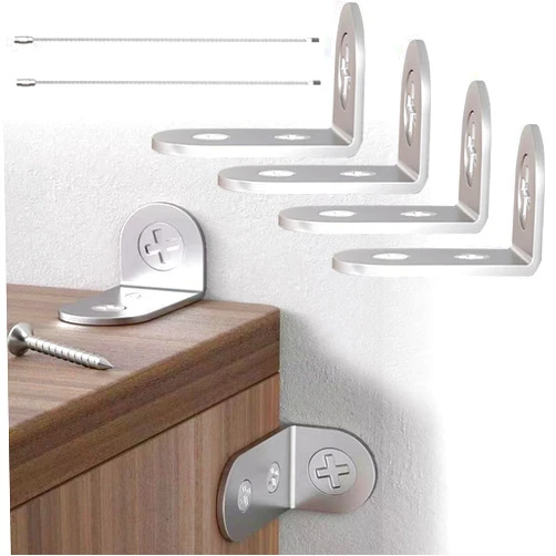 HJRLHYBB Furniture Anchors for Baby Proofing,Used for Wall Anchors for Furniture,Anti Tip Furniture Anchors Secure 600 lbs Bookcase Dresser to Wall,Durable and Safe Child Baby Proofing Kit 4 Pack Bracket