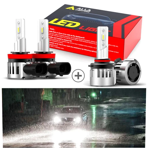 Alla Lighting Combo 9005 H11 LED Fog Lights Bulbs or DRL, 6500K Xenon White HB3 H9 Lamps for Cars, Trucks, SUVs