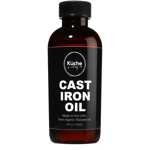 Kuche Chef Organic Cast Iron Oil & Cast Iron Conditioner – Made from Flaxseed Oil grown and pressed in the USA – Creates a Non-Stick Seasoning on All Cast Iron Cookware (240ml)