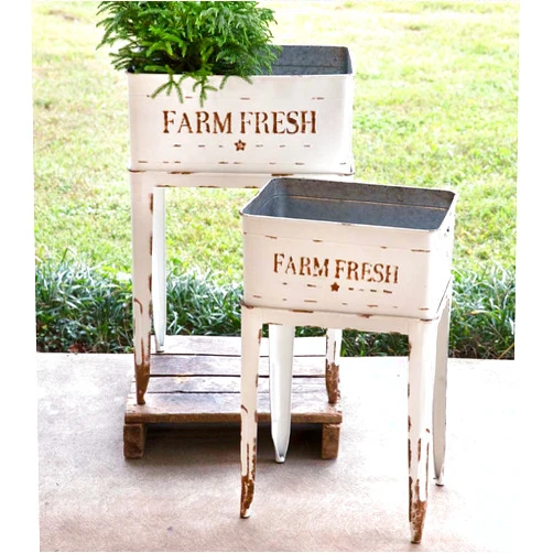CTW Home Collection 530103 Farm Fresh Garden Stands, Set of 2, White, Metal