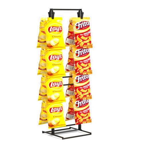 ERYTLLY Premium Chip Rack Stand Display for Retail- Organize Your Snacks with Our Chip Bag Holder, Showcase and Store Chips for Countertop Birthday Party Craft Shows, Black 2 Row 32 Clips