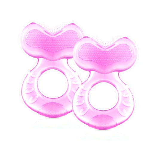 Nuby Silicone Teethe-EEZ Teether with Bristles (Pink-2 Count)