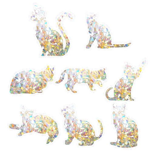 GORGECRAFT 16PCS Cat Window Clings Anti Collision Rainbow Window Glass Stickers for Birds Strike Decals Non Adhesive Prismatic Energy Vinyl Film for Sliding Doors Windows Glass