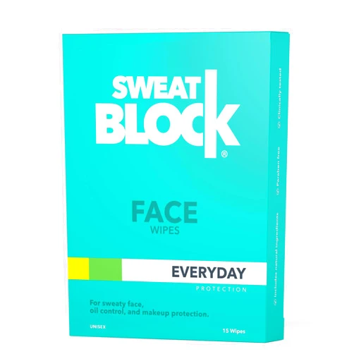SweatBlock Antiperspirant Face Wipes for Men & Women - 15 Count - Helps Control Oily Skin, Reduce Shine & Facial Perspiration - Clinically Tested - Vitamin E