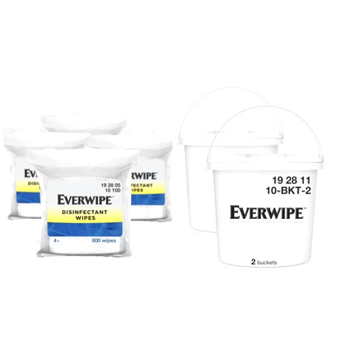 Tork Everwipe Disinfectant Wipe Jumbo Rolls White, Cleans and Deodorizes, 4 x 800 wipes, 192805 + Everwipe Mobile Wet Wipe Buckets White, Resealable, Compatible with Everwipes, 2 buckets, 192811