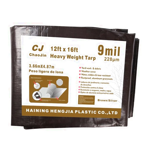 ChaoJin Camping Tarps Waterproof 9-mil Thick Heavy Duty Tarp Grommets Shelter for Boat Tent Yard 12'x16' Brown/Silver