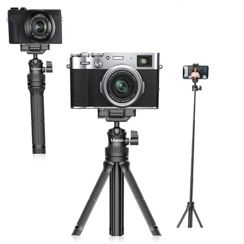 Ulanzi MT-34 Extendable Pole Tripod Mini Tabletop Tripod Selfie Stick with 2 in 1 Phone Clamp, Travel Tripod for Phone 12 Canon G7X Mark III Sony ZV-1 RX100 VII A6600 Vloging Filmmaking Live Streaming