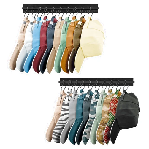 Yiiwinwy Hat Rack for Wall Baseball Caps Organizer Wall-Mounted Hat Hanger Set of 2, Retro Wooden Hat Organizer for Door Closet, Cowboy Hats Holder Bedroom Entryway Storage Racks with 20 Hooks(Black)