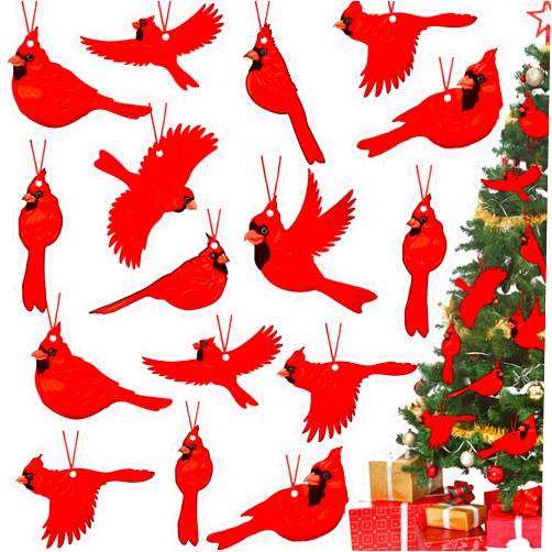 Yalikop 36 Pieces Red Cardinal Christmas Ornaments Red Christmas Tree Ornaments Cardinals Birds Memorial Hanging Wood Decor for Xmas Tree Gift Decoration(Cardinal)