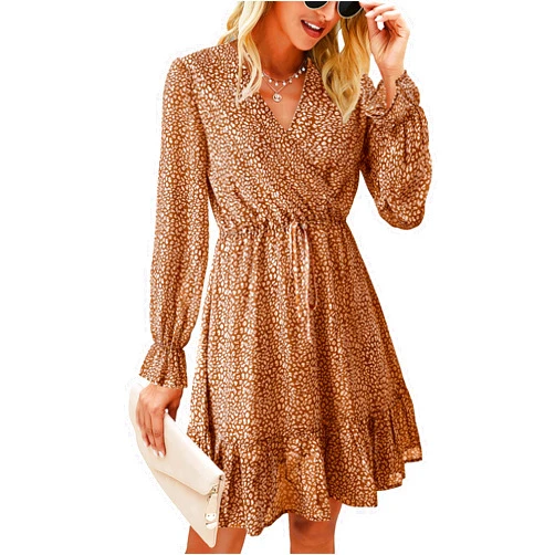 KIRUNDO Women's 2024 Spring Dresses Casual Long Sleeve Floral Print V Neck Ruffle High Waist Flowy Mini Dress with Belt