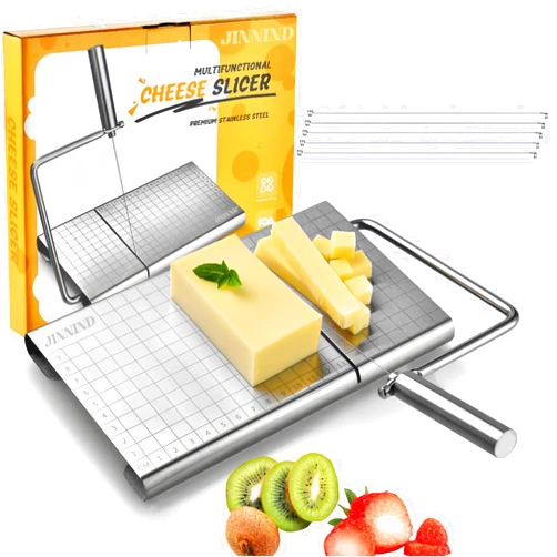 JDPNJSI Adjustable Cheese Slicer, Stainless Steel Cheese Cutter With 6 Replacement Wires, Cheese Slicers for Block Cheese, Butter, Sausage, Meats, Cakes - Multipurpose Kitchen Gadgets Soft Food Slicer