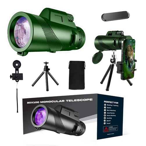 Central Life 1889 80x100 Monocular-Telescope High Powered -Extra Magnetic Car Phone Holder- Monoculars for Adults High Definition Monocular Telescope for Stargazing Hunting Wildlife Bird Watching Travel Camping Hiking