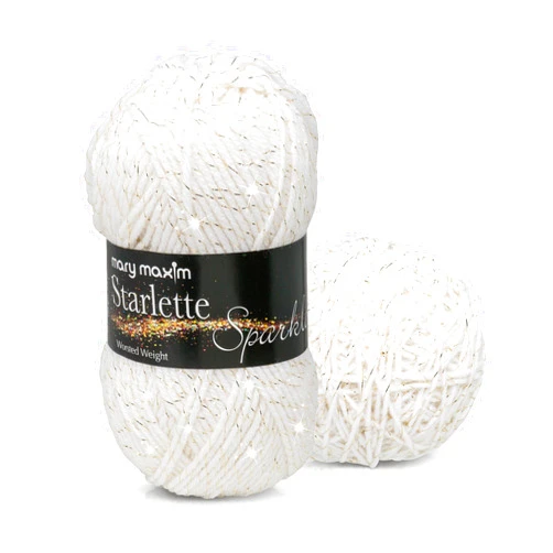 Mary Maxim Starlette Sparkle Yarn, 4 Medium Worsted Weight Yarn for Knitting and Crocheting, Acrylic Polyester Blend for Blankets, Clothing, and Decor, 196 Yards White Gold