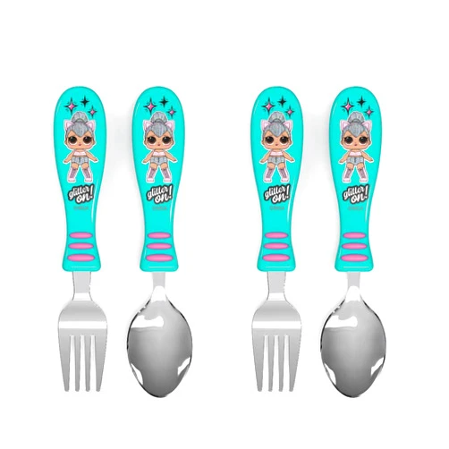 Zak Designs L.O.L. Surprise! Easy Grip Fork and Spoon Set, Kitty Queen, 4-piece set(Flatware (2pk))