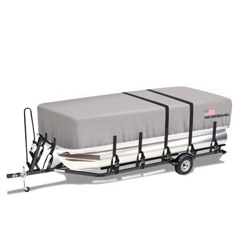 NEVERLAND Pontoon Boat Cover 17-20 ft Waterproof Boat Covers, 17' 18' 19' 20' Foot Heavy Duty Marine Grade Oxford UV Resistant Canvas Trailerable Boat Cover with Windproof Adjustable Buckle Straps Gray