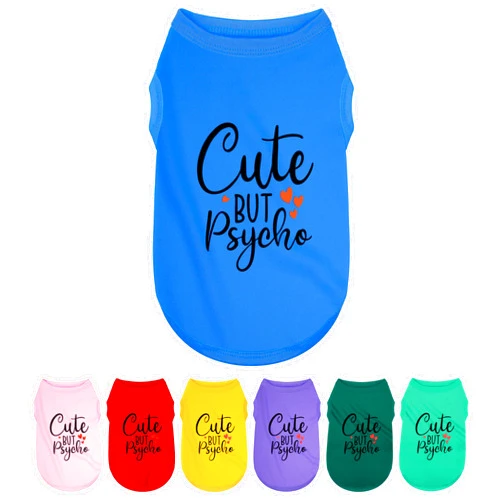 Paiaite Expressive Polyester Dog Shirt Vest: Soft and Lightweight Puppy Shirt for Small and Medium Dogs, Featuring The Playful 'Cute but Psycho' Slogan Print Shirts Tank Top Blue M