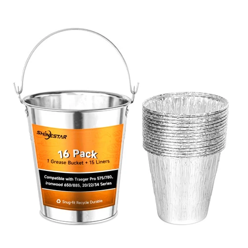 SHINESTAR 16-Pack Grease Bucket & Liners for Traeger Pro 575/780, Ironwood 650/885, 20/22/34 Series, Disposable Aluminum Drip Bucket Liner, HDW152
