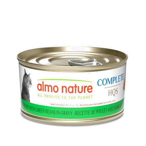 almo nature HQS Complete CAT Wet Cat Food Chicken Recipe with Green Beans in Gravy - Grain-Free Cat Food Canned, 2.47 oz (Pack of 12)