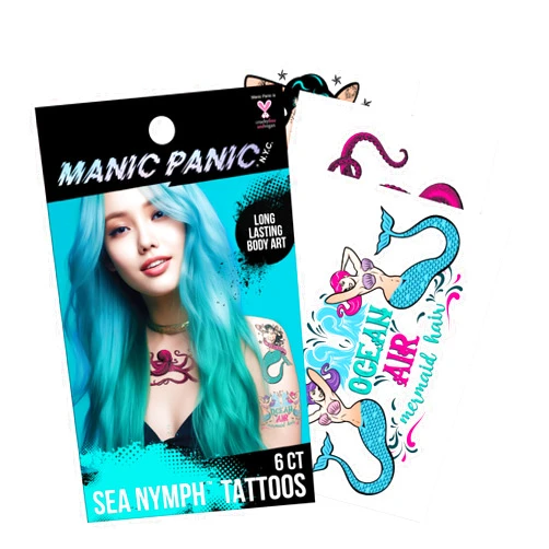 Savvi - 36 Manic Panic: Sea Nymph Temporary Tattoos: Skin-Safe Ink, Gifts for Teens and Adults, Great for Parties and Everyday Wear, Made in the USA [6 sheets, 36 count]