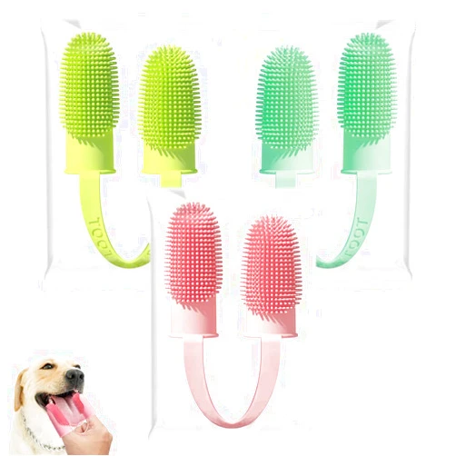 Ruiqumy 2 Heads 3 Pcs 3 Color Soft PET Finger Toothbrush for Dogs and Cats SiliconeSmall Fingertip Pet Toothbrush Finger Brush for Cat Puppy Dental Care Cleaning