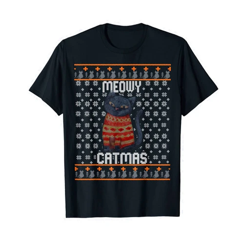Ugly christmas Meowy Catmas Funny Xmas Cat Shop Ugly Christmas Sweater Meowy Catmas Merry Catmas Xmas Gift T-Shirt