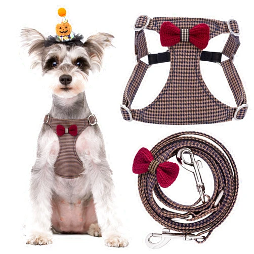 Puppytie No Pull Small Dog Harness with Multifunction Dog Leash,Lightweight Soft Adjustable No Choke Escape Proof Pet Harness Vest Pet Harness Vest,Knitted Brown,S