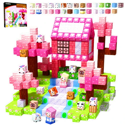 GobiDex 100PCS Magnetic Blocks Kid Building Toys for 3+ Years Old Girls, Upgraded STEM Sensory Gifts for Princess, Kids Magnets Game for Toddler