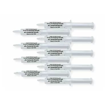 White Teeth Global (TM) 44% Carbamide Peroxide 10 (10cc) Syringes of Teeth Whitening Gel - (2) Trays - (1) Shade Guide - (1) Instructions Sheet - at Home Teeth Whitening - 2 Year Shelf Life!