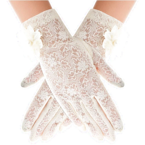 Yolev Women Short Lace Gloves Ladies Lace Floral Gloves Tea Party Gloves Bridal Wedding Gloves for Opera Prom Halloween Cosplay