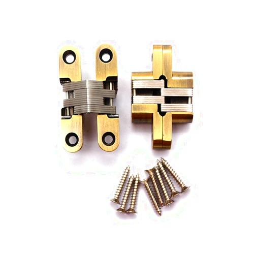 LYANG 2-Pack Hidden Hinges Mortise Mount Invisible Concealed Cross Door Hinge for Folding Door, Stainless Steel with Screws