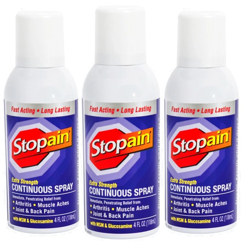 Stopain Pain Relief Spray, 4oz (3 Pack) USA Made, Max Strength Fast Acting with MSM, Glucosamine, Menthol for Arthritis, Lower Back, Knee, Neck, HSA FSA Approved Topical Analgesic Products