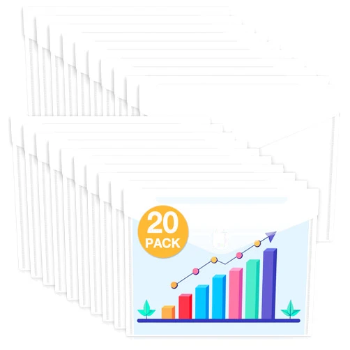 Sooez 20 Pack Plastic Envelopes File Folders, Rainforced Clear Folder Important Document Organizer, A4 Letter Size Bill Receipt Paper Holder Organizer Folder with Closure for School Office