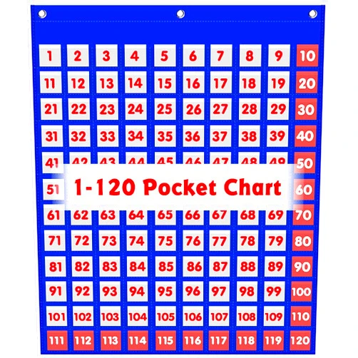 AUVCAS Hundreds Pocket Chart Kids Counting Number Learning Chart for Classroom Home,0-120 Double-Sided Number Cards & 9 Clear Symbol Cards Included(120 Pockets)