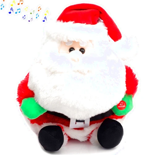 HollyHOME Animated Santa Claus Christmas Plush Toy Musical Santa Plush with LED Lights Xmas Gift Holiday Musical Decoration 14 Inch