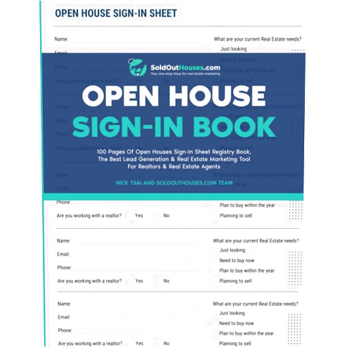 Nick Tsai Open House Sign In Book By SoldOutHouses.com: 100 Pages Of Open Houses Sign-In Sheet Registry Book , The Best Lead Generation & Real Estate Marketing ... Real Estate Marketing Series)