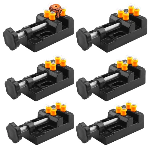 GENHAKON Universal Mini Drill Press Vise Clamp, 6 PCS Table Bench Vice for Jewelry Walnut Nuclear Watch Repairing Clip On DIY Sculpture Craft Carving Bed Tool. Support range, 0-2 Inch, By GENHAKON