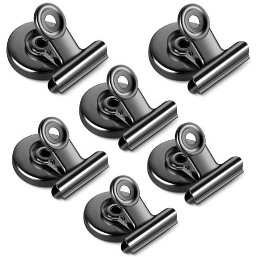 Grtard 6 Pack Magnetic Clips Heavy Duty, Magnet Clips for Fridge, Refrigerator Magnets, Strong Magnetic Clip,Scratch Free Magnets with Clip for Refrigerator, Whiteboard, Classroom, Locker(Black)