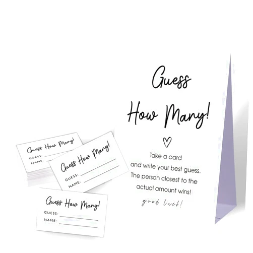 Zhminz Guess How Many Shower Game,baby shower themes,Neutral Baby Shower Decoration,Bridal Shower Game,Wedding Shower Game,Birthday Party Game,1 Sign & 50 Guessing Cards Set-A56
