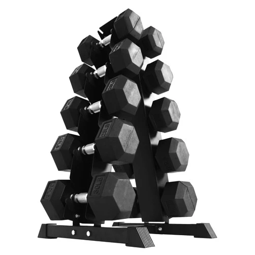 BalanceFrom Signature Alloy Steel 200 lb Rubber Encased Hex Dumbbell Strength Training 10, 15, 20, 25, and 30 lb Weight Set with Storage Rack, Black